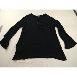 Chelsea & Theodore Top Ladies L Black Boho Semi Sheer Flared Long Sleeves (1249)